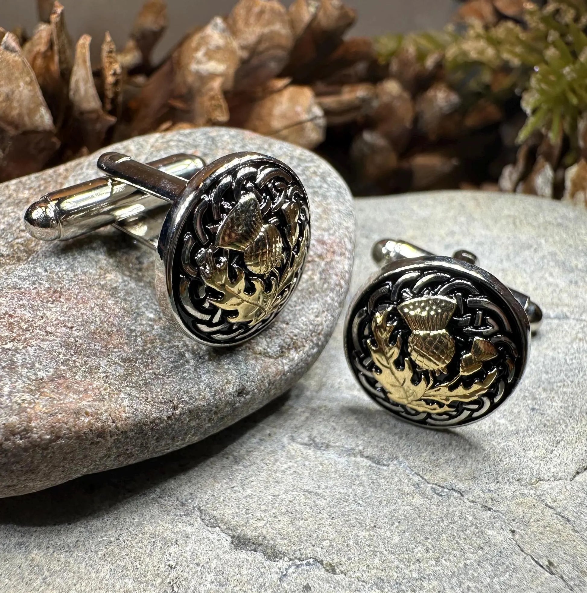 Golden Thistle Cufflinks - Handmade in Scotland — view 5