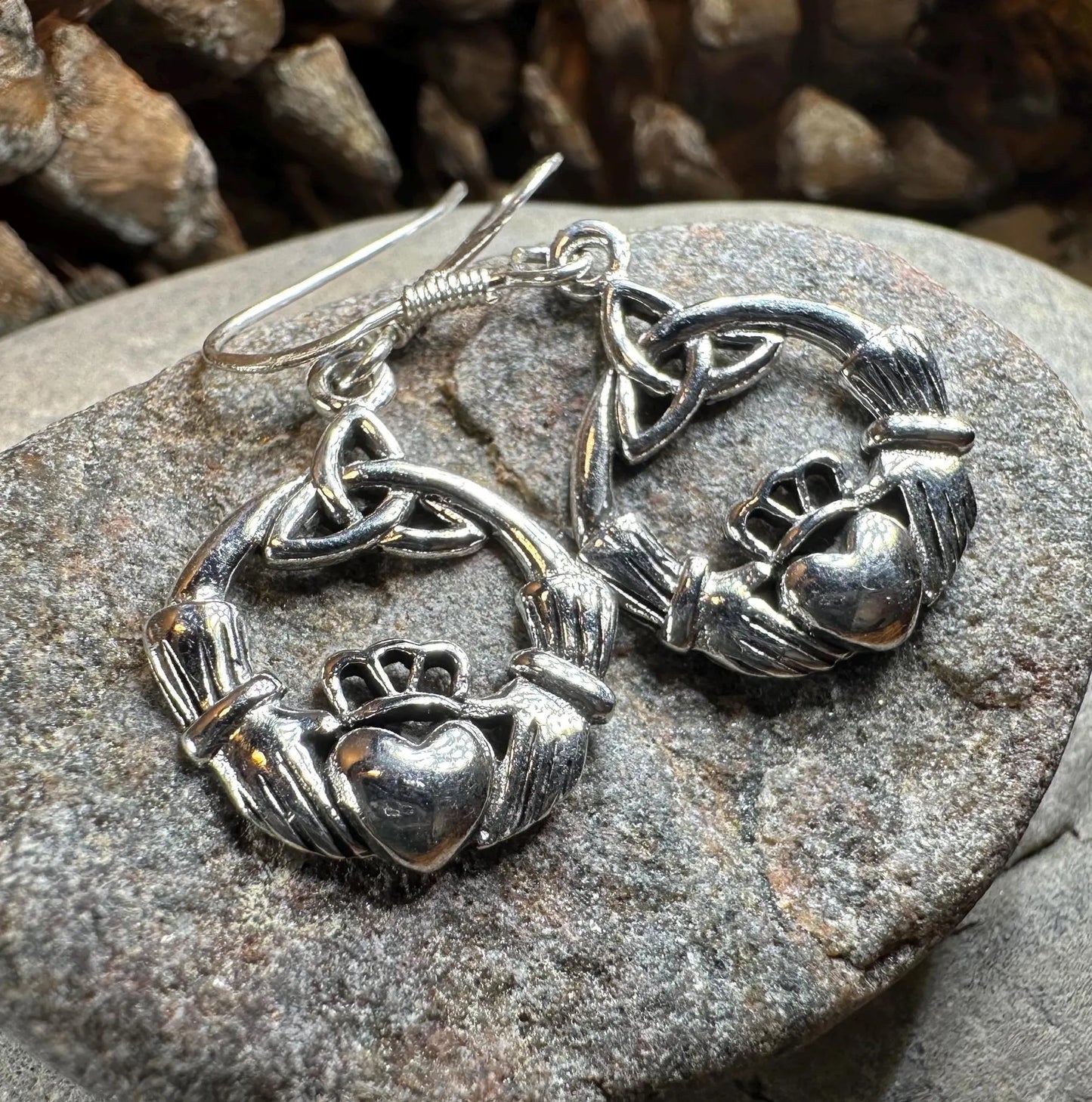 Claddagh Trinity Knot Earrings in Sterling Silver — view 6