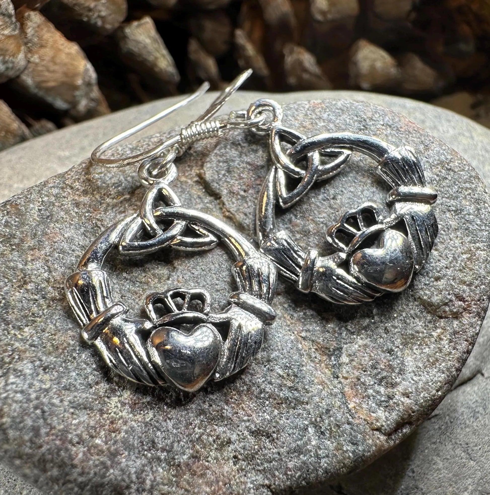 Claddagh Trinity Knot Earrings in Sterling Silver — view 6
