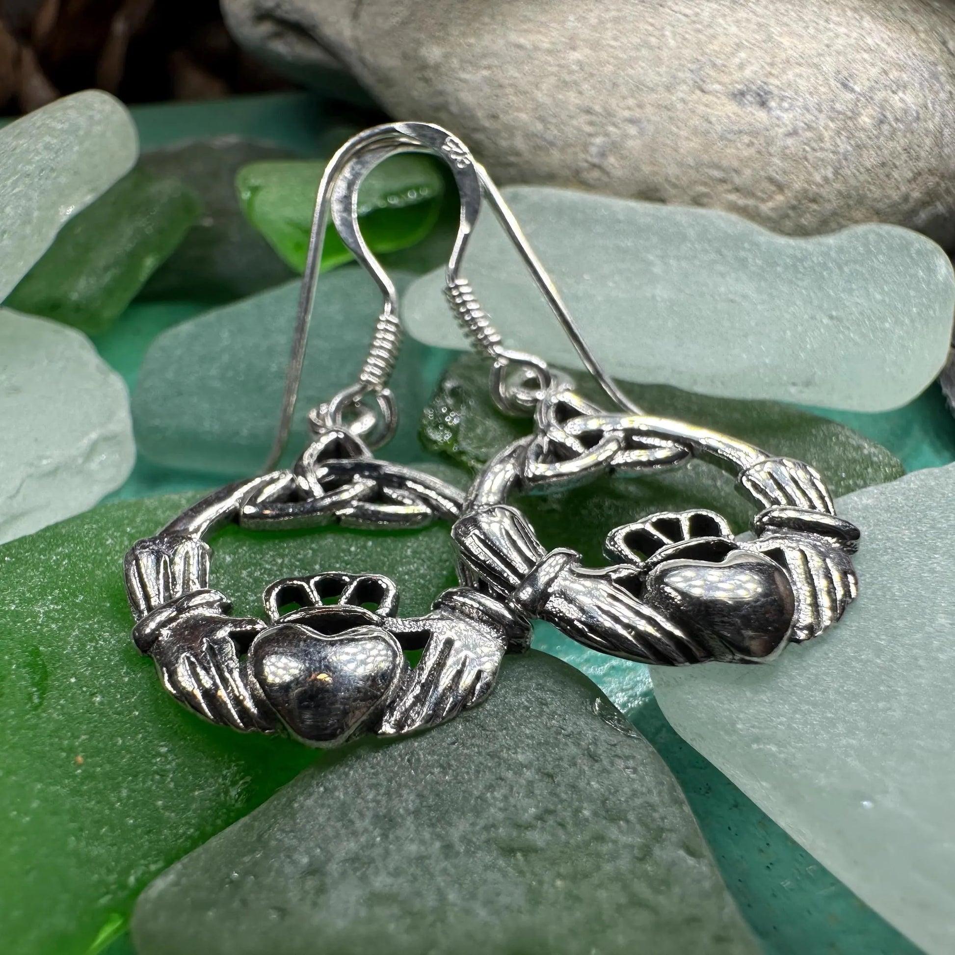 Claddagh Trinity Knot Earrings in Sterling Silver — view 7