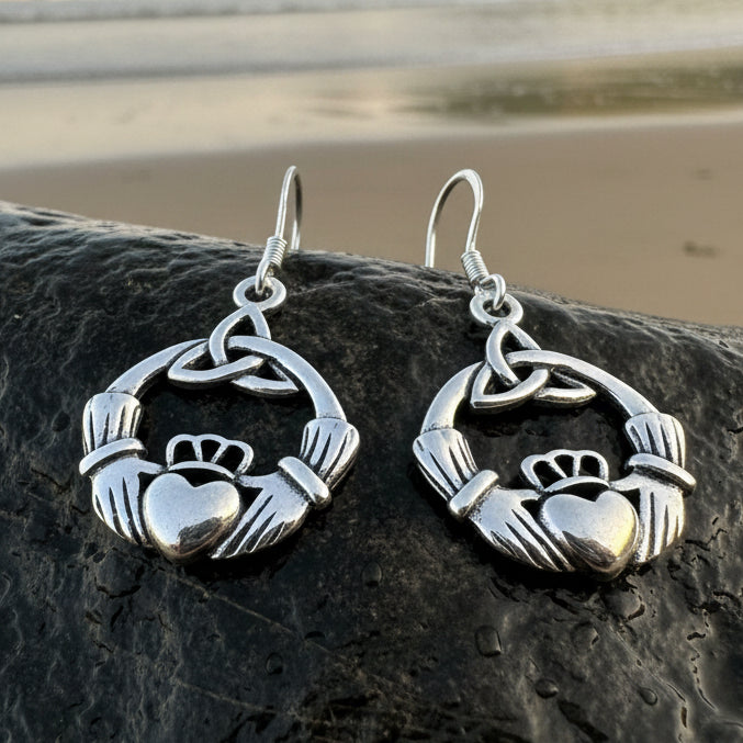 Claddagh Trinity Knot Earrings in Sterling Silver
