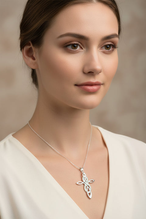 Load image into Gallery viewer, Celtic Cross Necklace, Irish Jewelry, Celtic Jewelry, First Communion Gift, Confirmation Gift, Irish Cross, Religious Jewelry, Opal Mom Gift
