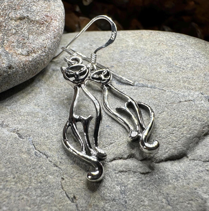 Celtic Cat Earrings, Cat Lover Gift, Celtic Jewelry, Irish Jewelry, Cat Lady Gift, Cat Mom Gift, Animal Jewelry, Mom Gift, Long Drop Earring