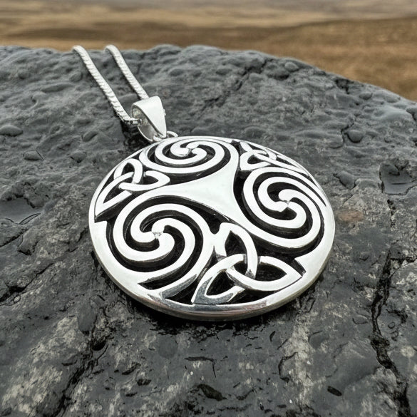 Celtic Spiral Necklace, Celtic Pendant, Irish Jewelry, Triple Spiral Pendant, Girlfriend Gift, Druid Necklace, Wiccan Jewelry, Triskel Gift