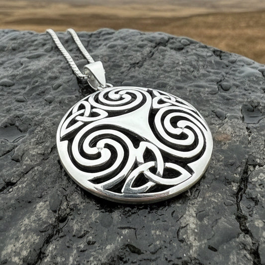 Celtic Spiral Necklace, Celtic Pendant, Irish Jewelry, Triple Spiral Pendant, Girlfriend Gift, Druid Necklace, Wiccan Jewelry, Triskel Gift