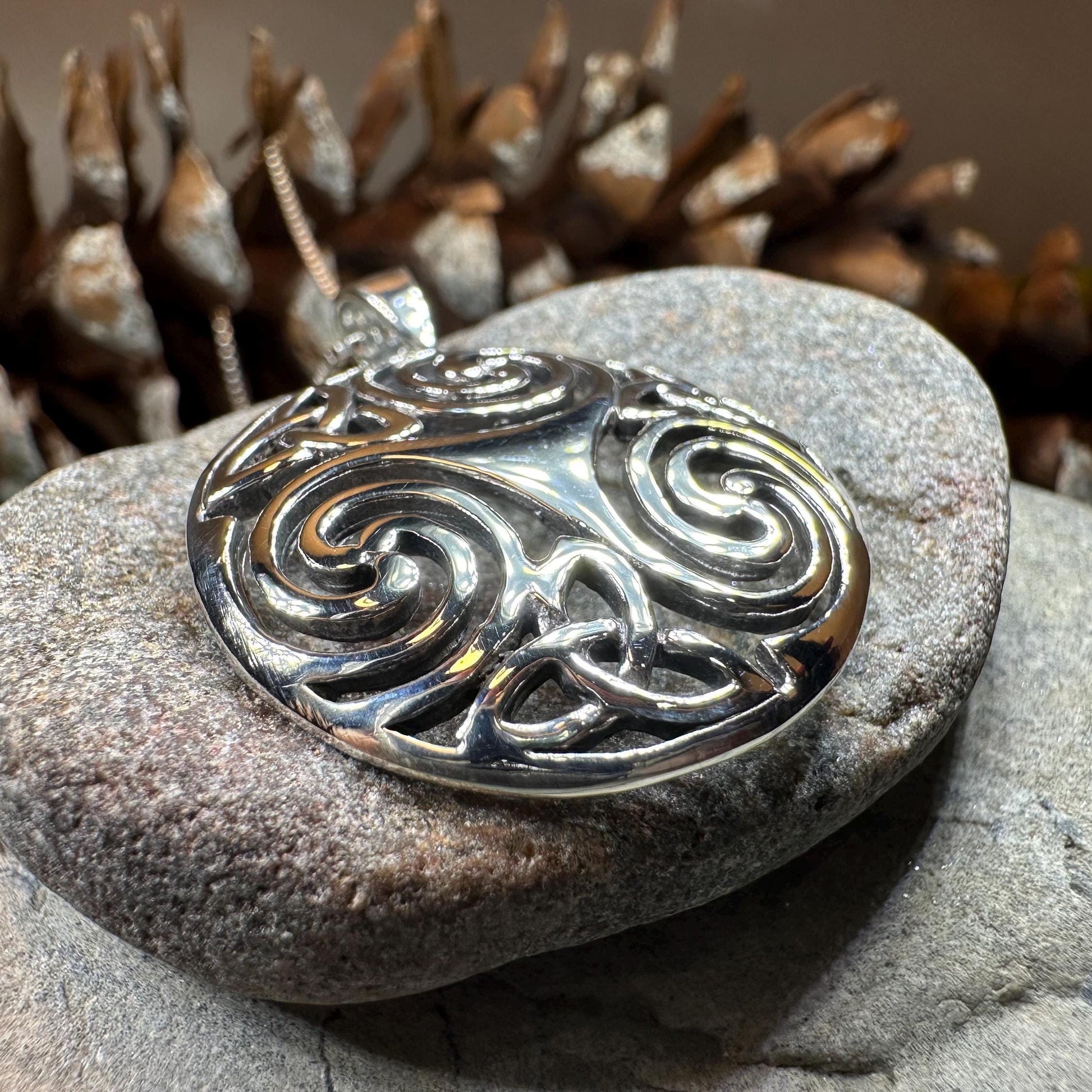Celtic Spiral Necklace, Celtic Pendant, Irish Jewelry, Triple Spiral Pendant, Girlfriend Gift, Druid Necklace, Wiccan Jewelry, Triskel Gift