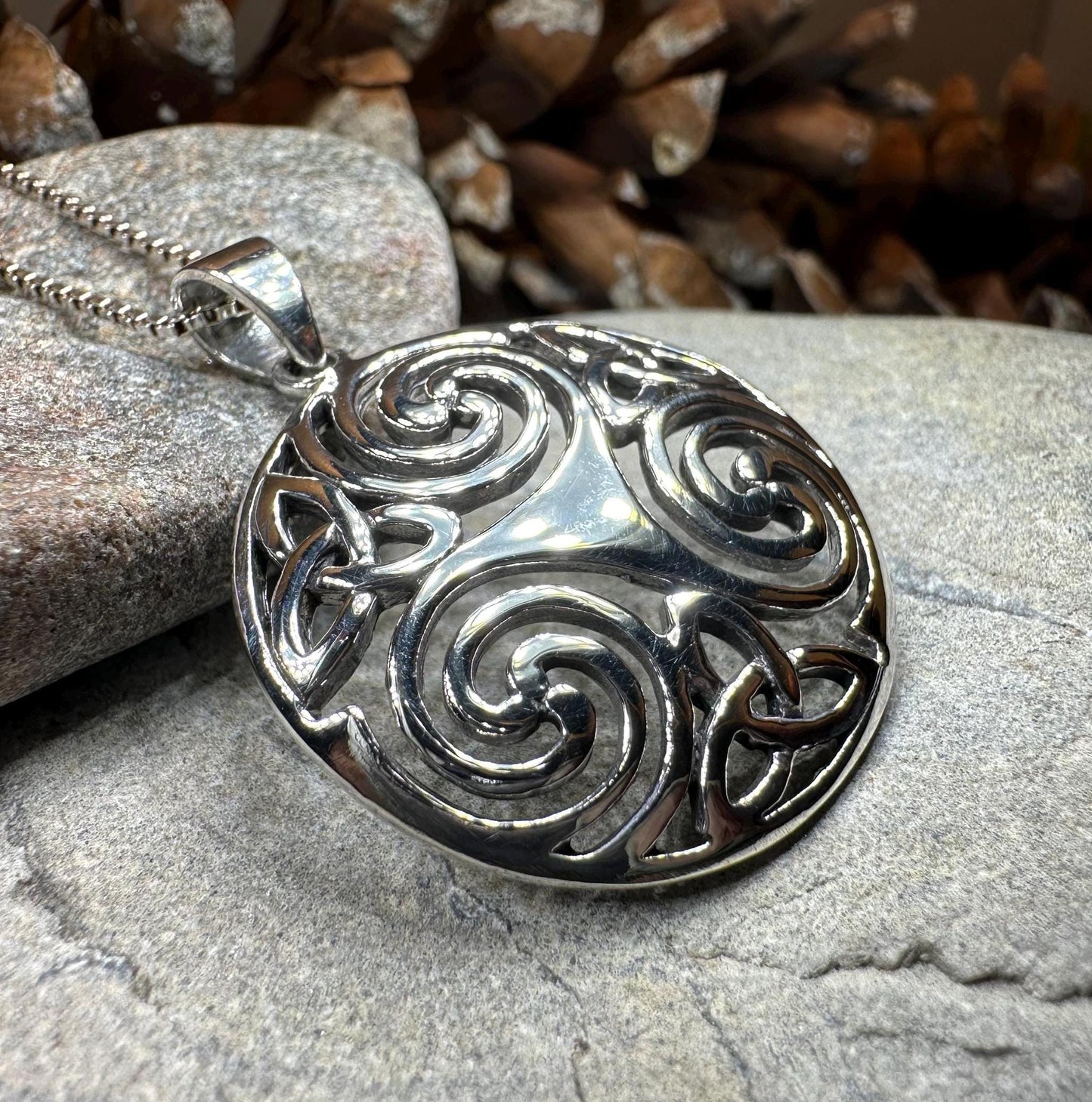 Celtic Spiral Necklace, Celtic Pendant, Irish Jewelry, Triple Spiral Pendant, Girlfriend Gift, Druid Necklace, Wiccan Jewelry, Triskel Gift
