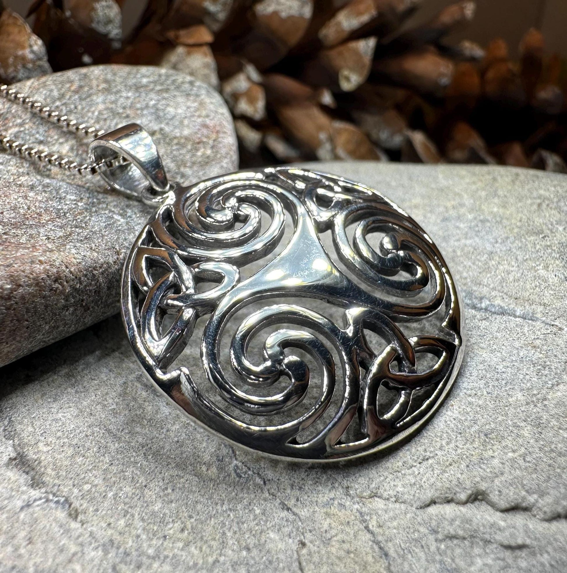 Celtic Spiral Necklace, Celtic Pendant, Irish Jewelry, Triple Spiral Pendant, Girlfriend Gift, Druid Necklace, Wiccan Jewelry, Triskel Gift