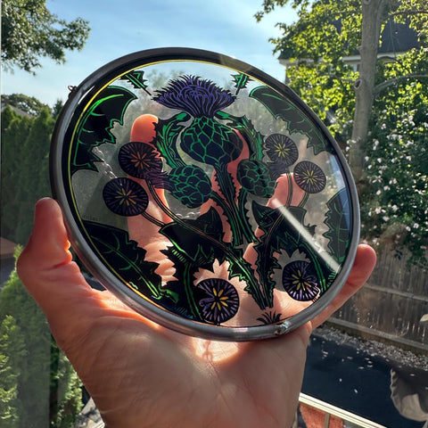Load image into Gallery viewer, Scottish Thistle Decor, Celtic Thistle Gift, Scotland Stained Glass, New Home Gift, Celtic Wedding Gift, Anniversary Gift, Sterling Castle
