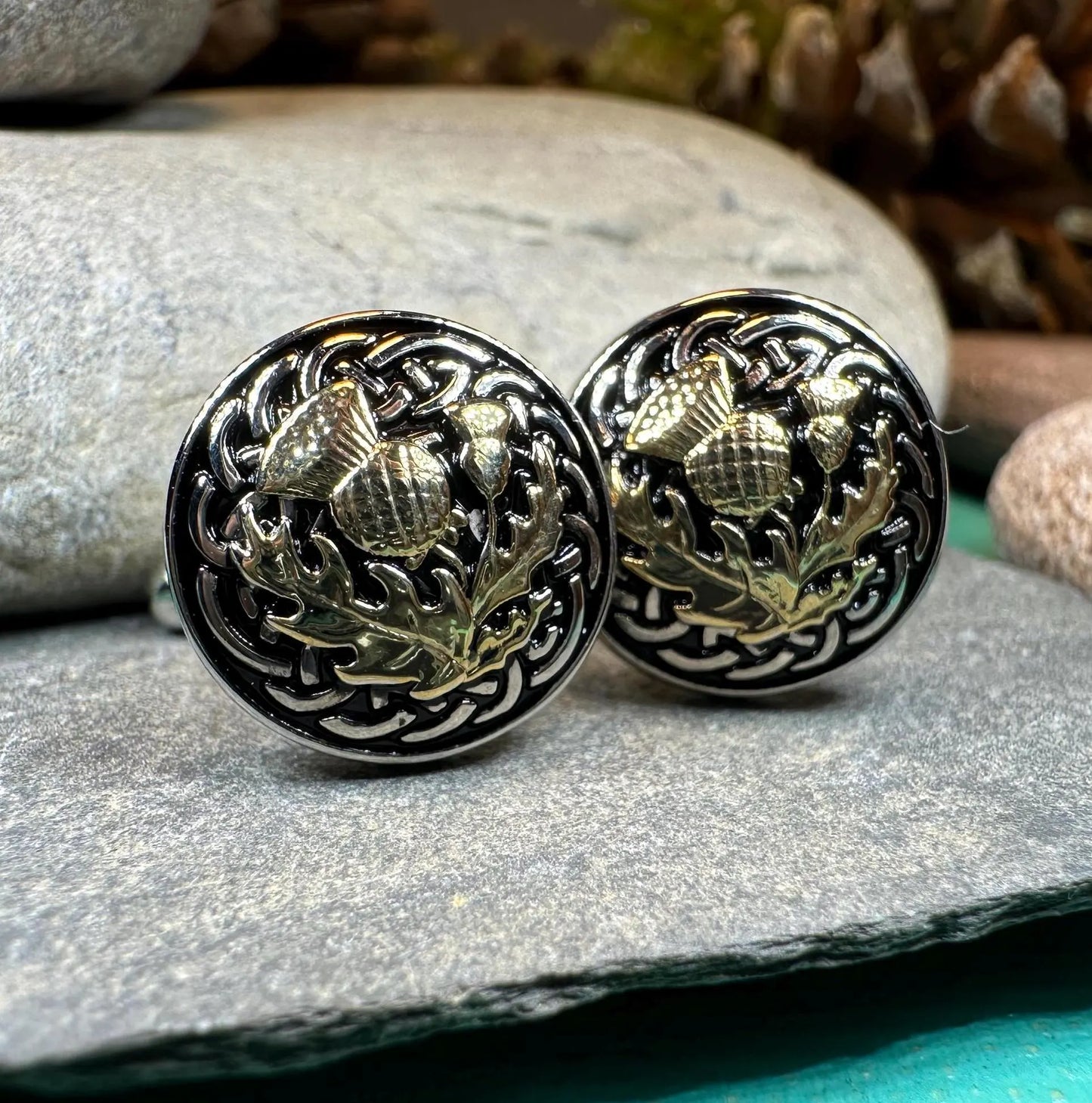 Golden Thistle Cufflinks - Handmade in Scotland — view 8