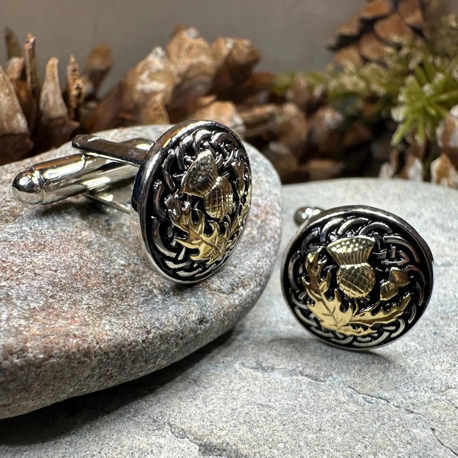 Golden Thistle Cufflinks - Handmade in Scotland — view 2