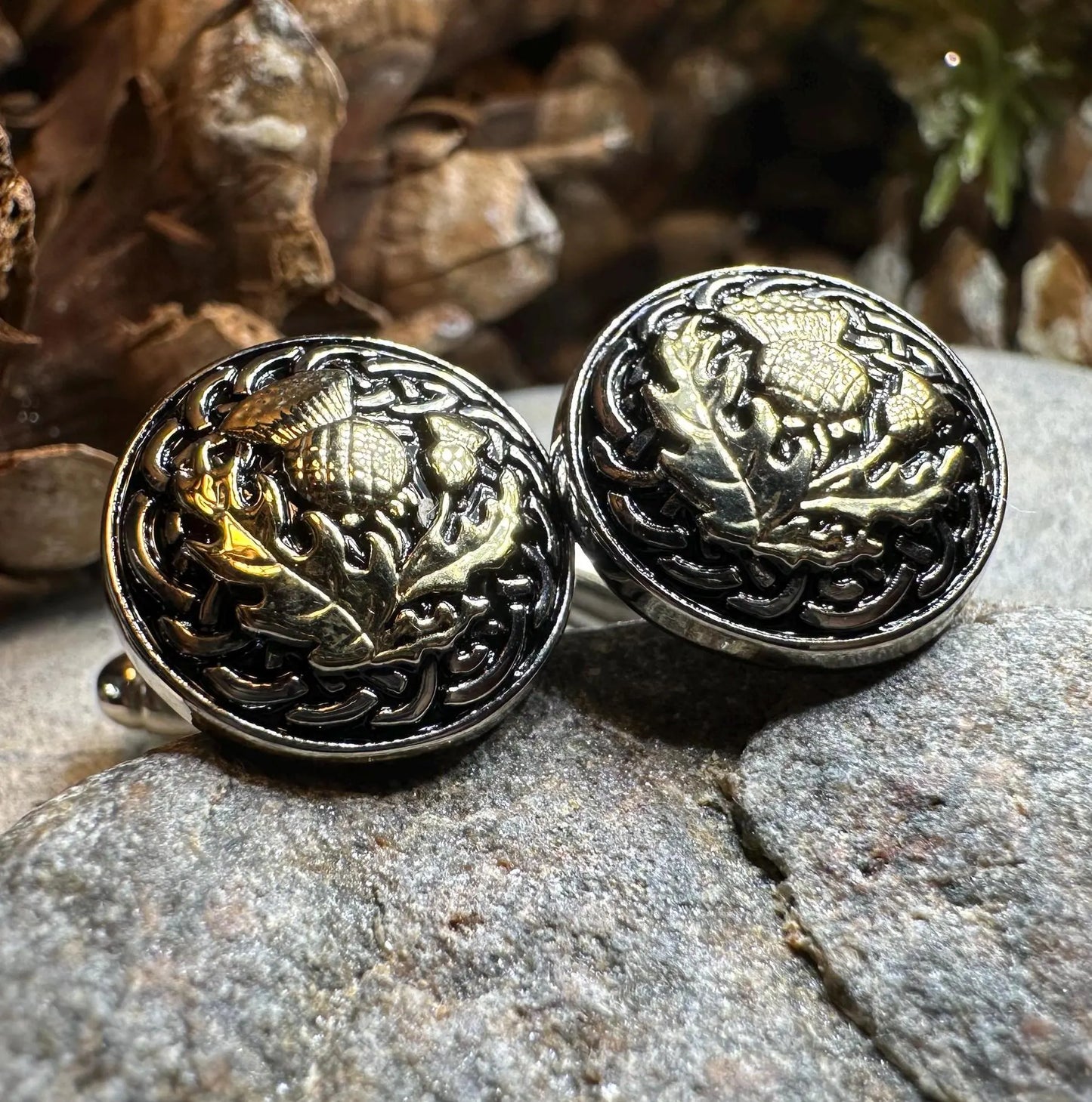 Golden Thistle Cufflinks - Handmade in Scotland — view 6