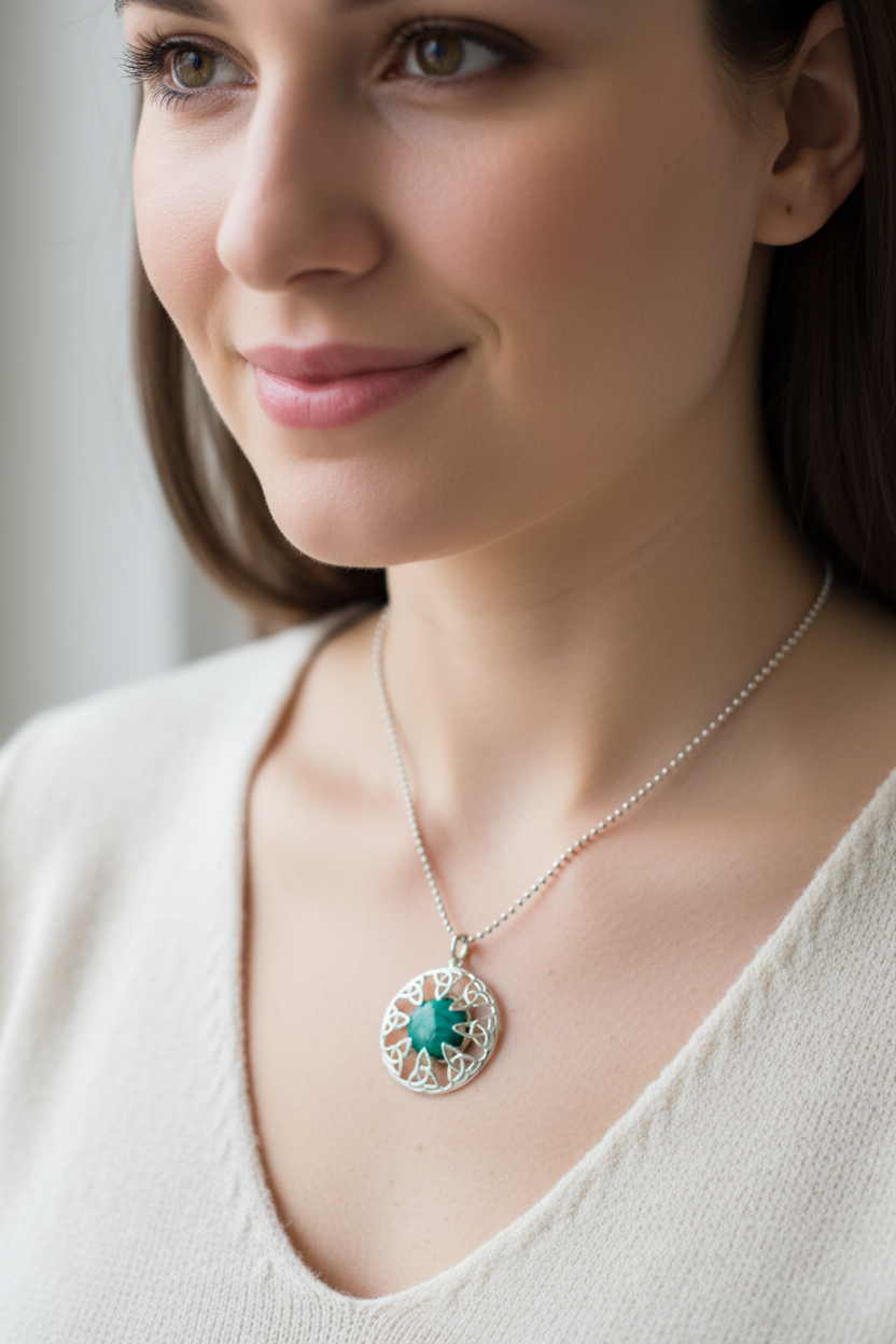 Trinity Knot Malachite Necklace - Made in Ireland