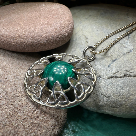 Load image into Gallery viewer, Trinity Knot Malachite Necklace - Made in Ireland
