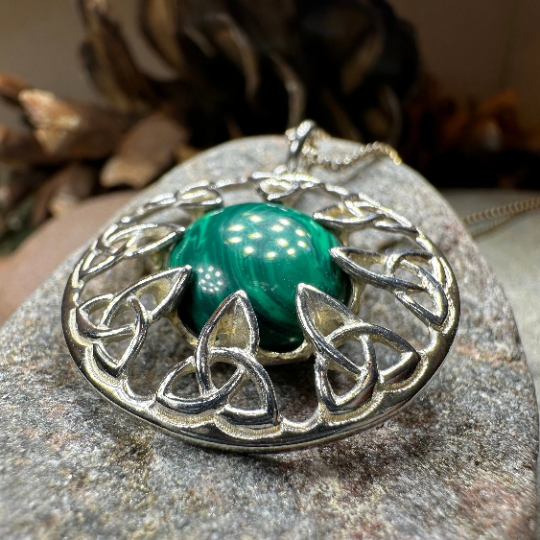 Trinity Knot Malachite Necklace - Made in Ireland