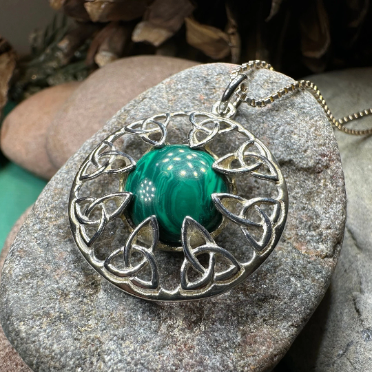 Trinity Knot Malachite Necklace - Made in Ireland