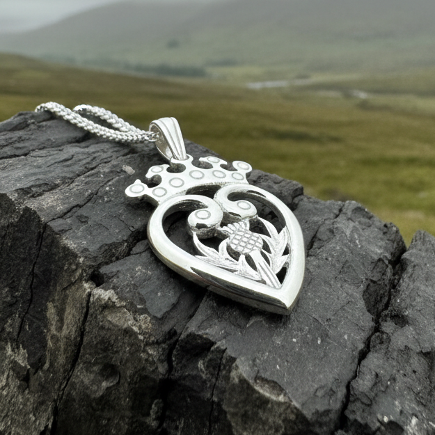 Regal Scottish Thistle Luckenbooth Necklace in sterling silver