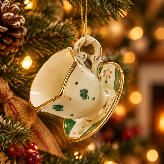 Porcelain Irish Tea Ornament - Teacup Shamrock