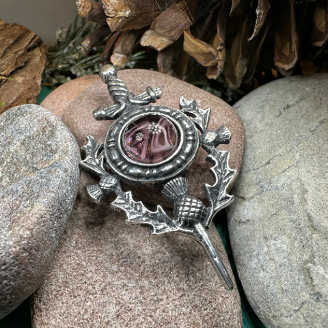 Load image into Gallery viewer, Scottish Thistle Sword Kilt Pin - Handmade in Scotland
