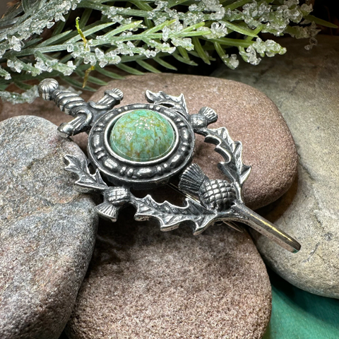 Load image into Gallery viewer, Scottish Thistle Sword Kilt Pin - Handmade in Scotland
