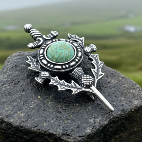 Load image into Gallery viewer, Scottish Thistle Sword Kilt Pin - Handmade in Scotland
