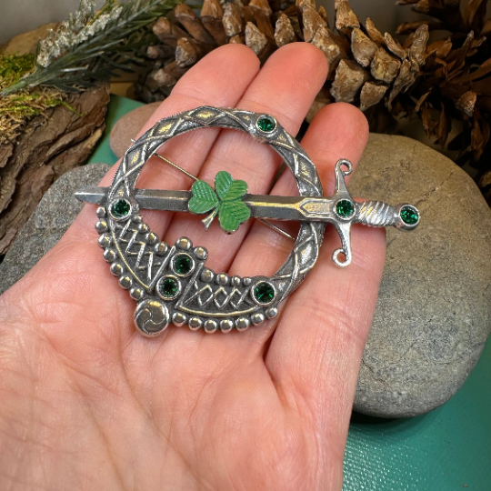 Large Irish Shamrock Shield Kilt Pin — view 4