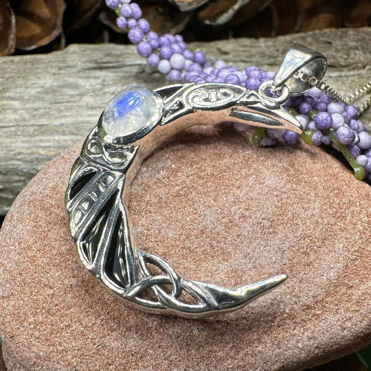 Aulay Celtic Raven Moon Necklace in Sterling Silver — view 2