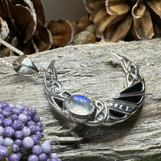 Aulay Celtic Raven Moon Necklace in Sterling Silver — view 8