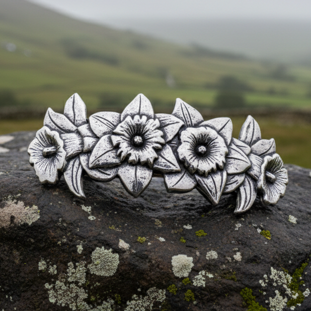 Daffodil Hair Clip for Women in pewter