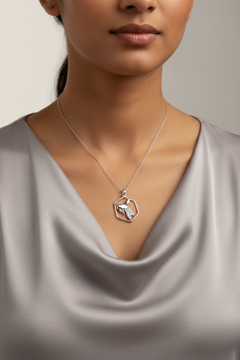 Honeycomb Bee Necklace — view 2