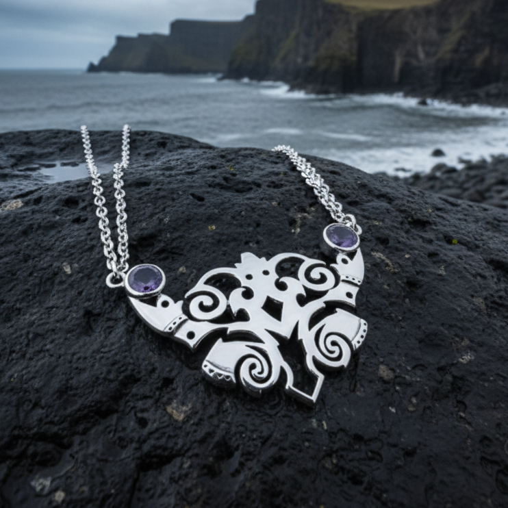 Emeria Celtic Goddess Amethyst Necklace in Sterling Silver — view 7