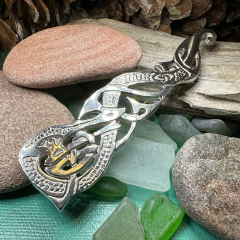 Load image into Gallery viewer, Celtic Dragon Kilt Pin - Handmade in Scotland

