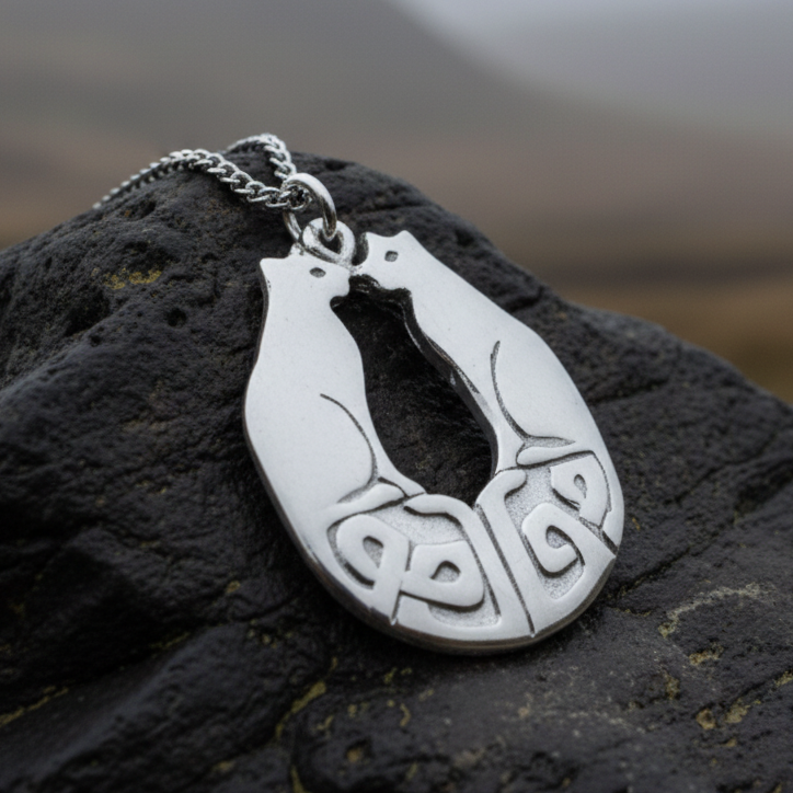 Celtic Cats Necklace - Handmade in Scotland in pewter