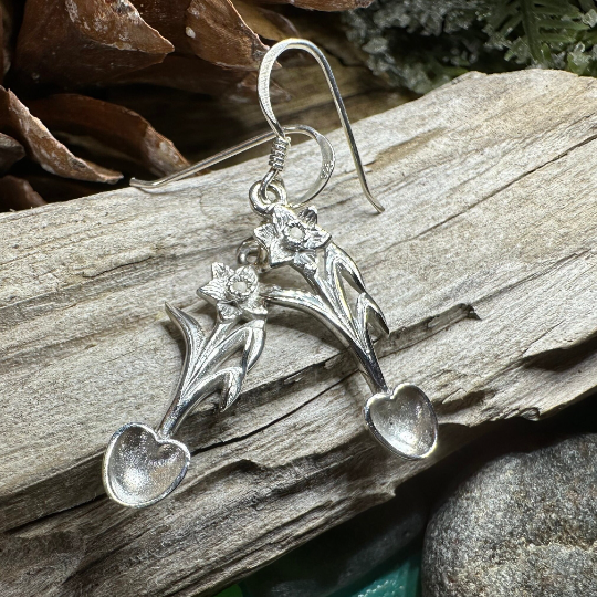 Welsh Daffodil Love Spoon Earrings — view 3