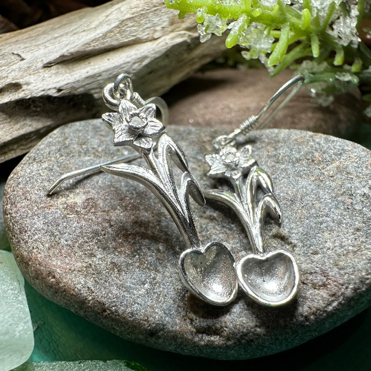 Welsh Daffodil Love Spoon Earrings — view 4
