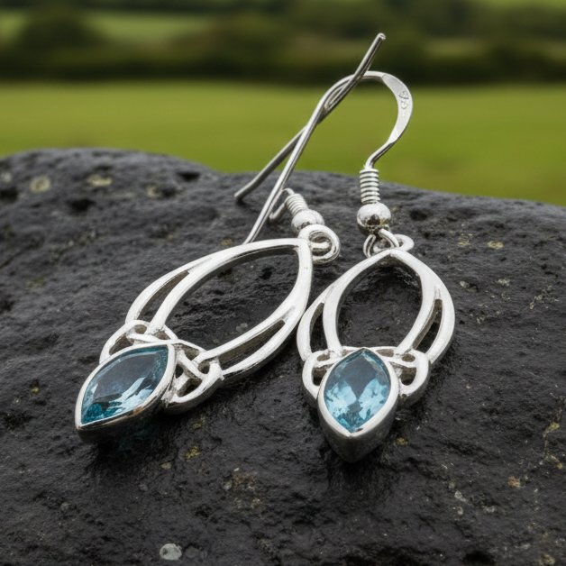 Ania Celtic Trinity Knot Blue Topaz Earrings