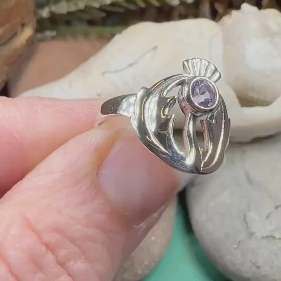 Thistle Ring, Celtic Ring, Scotland Ring, Amethyst Ring, Scottish Ring, Outlander Jewelry, Nature Ring, Thistle Jewelry, Mom Gift, Wife Gift