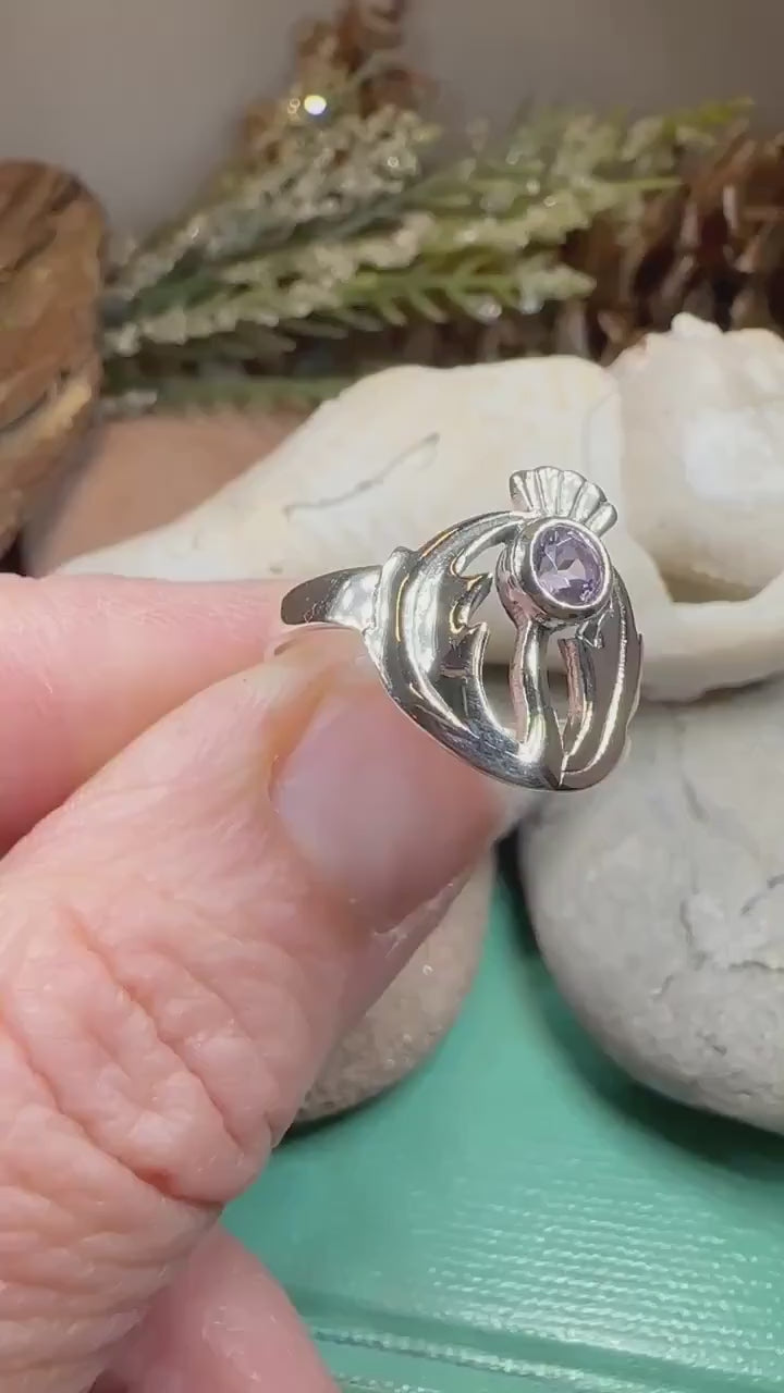 Thistle Ring, Celtic Ring, Scotland Ring, Amethyst Ring, Scottish Ring, Outlander Jewelry, Nature Ring, Thistle Jewelry, Mom Gift, Wife Gift