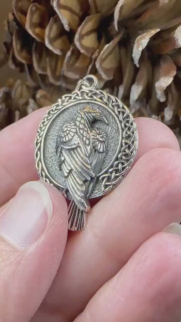 Raven Necklace, Bird Jewelry, Celtic Pendant, Silver Bird Pendant, Animal Jewelry, Pagan Jewelry, Nature Lover, Poe Jewelry, Gothic Jewelry