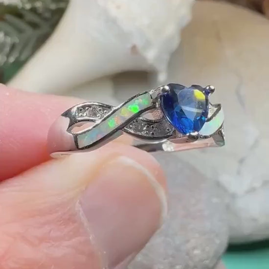 Opal Celtic Ring, Celtic Ring, Sapphire Promose Ring, Silver Opal Ring, Anniversary Gift, Cocktail Ring, Blue Birthstone Ring, Wife Gift