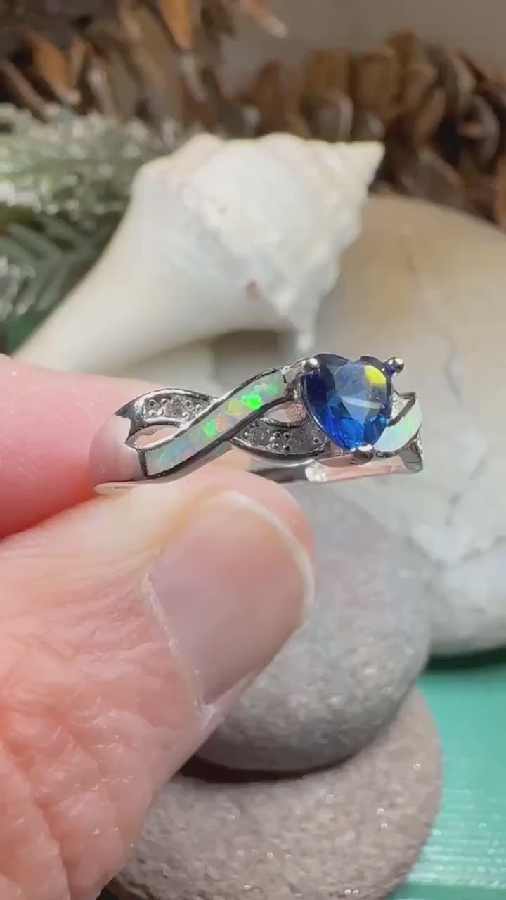 Opal Celtic Ring, Celtic Ring, Sapphire Promose Ring, Silver Opal Ring, Anniversary Gift, Cocktail Ring, Blue Birthstone Ring, Wife Gift