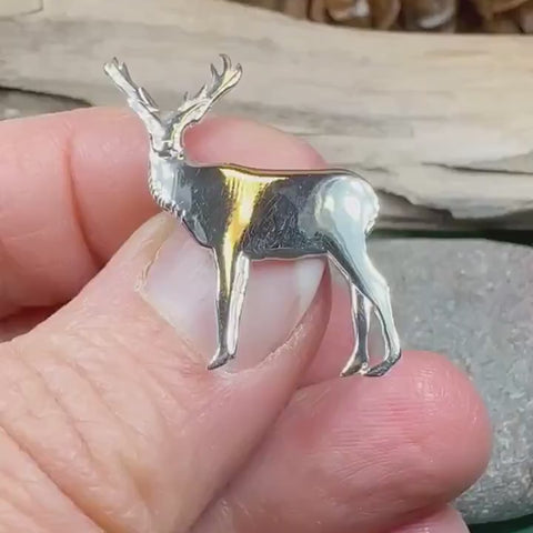 Load and play video in Gallery viewer, Sterling Silver Highland Stag Brooch - Handmade in Scotland
