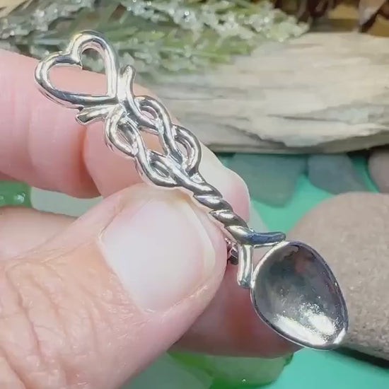 Love Spoon Brooch, Celtic Jewelry, Wales Jewelry, Welsh Pin, Bridal Jewelry, Anniversary Gift, Heart Jewelry, Silver Spoon Wife Gift