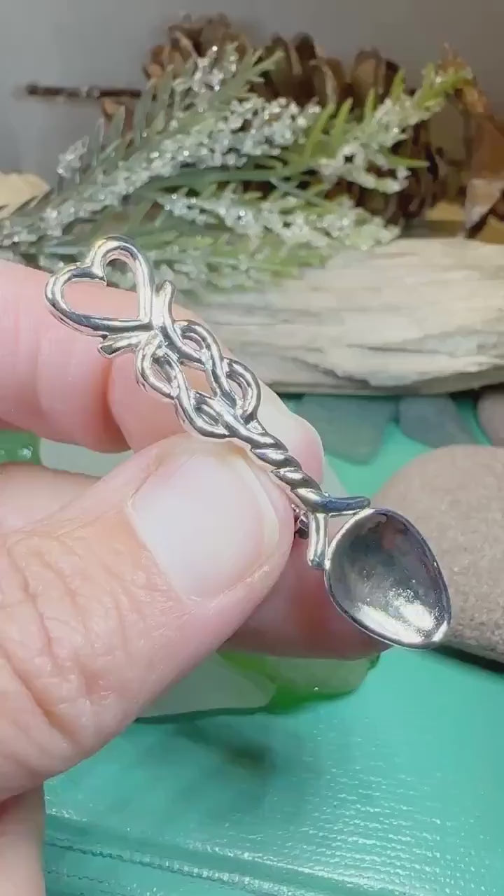 Love Spoon Brooch, Celtic Jewelry, Wales Jewelry, Welsh Pin, Bridal Jewelry, Anniversary Gift, Heart Jewelry, Silver Spoon Wife Gift