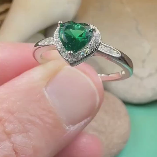 Emerald Heart Ring, Celtic Jewelry, Engagement Ring, Bridal Jewelry, Ireland Ring, Promise Ring, Anniversary Gift, Girlfriend Gift, Wife