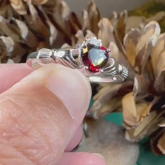 Claddagh Ring, Celtic Jewelry, Ireland Jewelry, Garnet Bridal Ring, Ireland Ring, Heart Ring, Anniversary Gift, Girlfriend Gift, Wife Gift