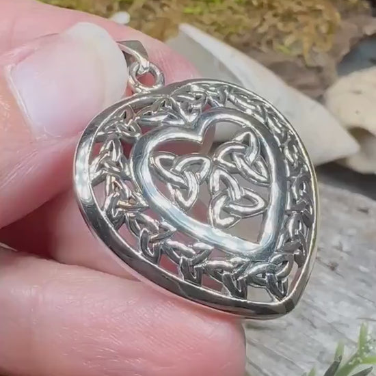 Heart Necklace, Celtic Pendant, Irish Jewelry, Silver Heart Jewelry, Trinity Knot Jewelry, Mom Gift, Anniversary Gift, Scotland Jewelry