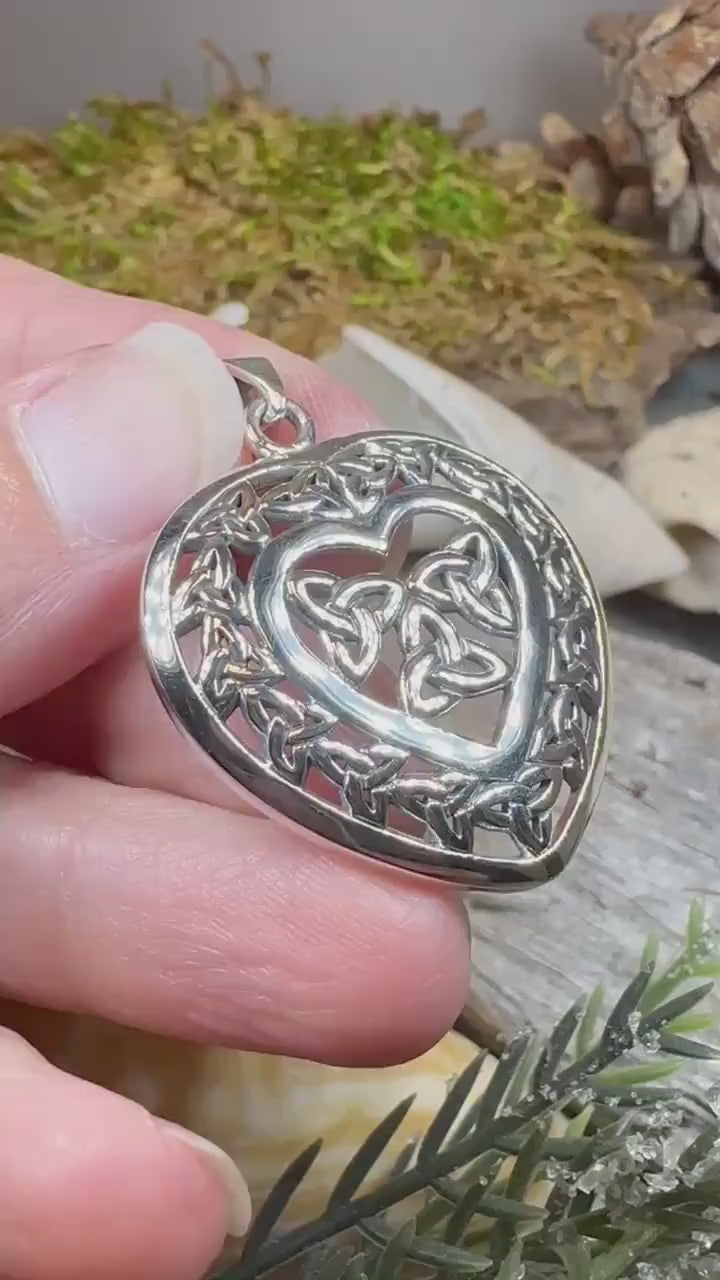 Heart Necklace, Celtic Pendant, Irish Jewelry, Silver Heart Jewelry, Trinity Knot Jewelry, Mom Gift, Anniversary Gift, Scotland Jewelry