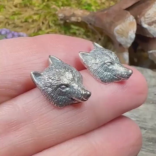 Wolf Earrings, Celtic Jewelry, Norse Jewelry, Pagan Jewelry, Viking Jewelry, Howling Wolf Earrings, Silver Stud Earrings, Wolf Head Jewelry