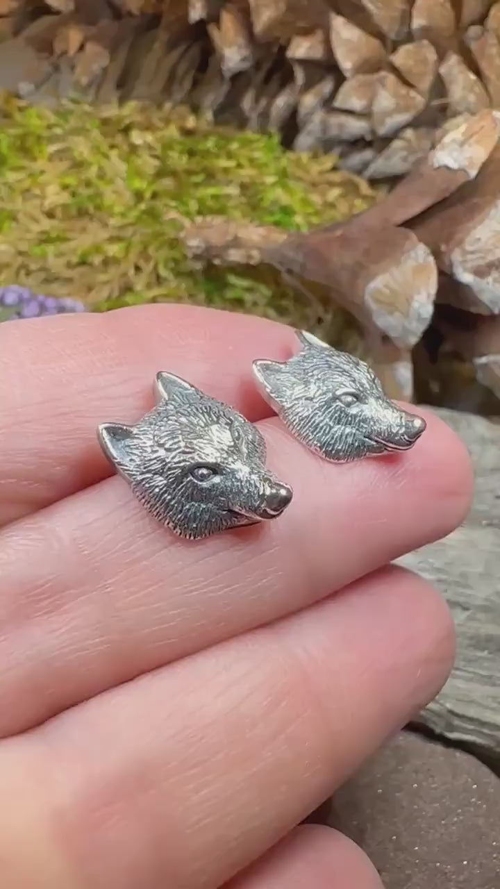 Wolf Earrings, Celtic Jewelry, Norse Jewelry, Pagan Jewelry, Viking Jewelry, Howling Wolf Earrings, Silver Stud Earrings, Wolf Head Jewelry
